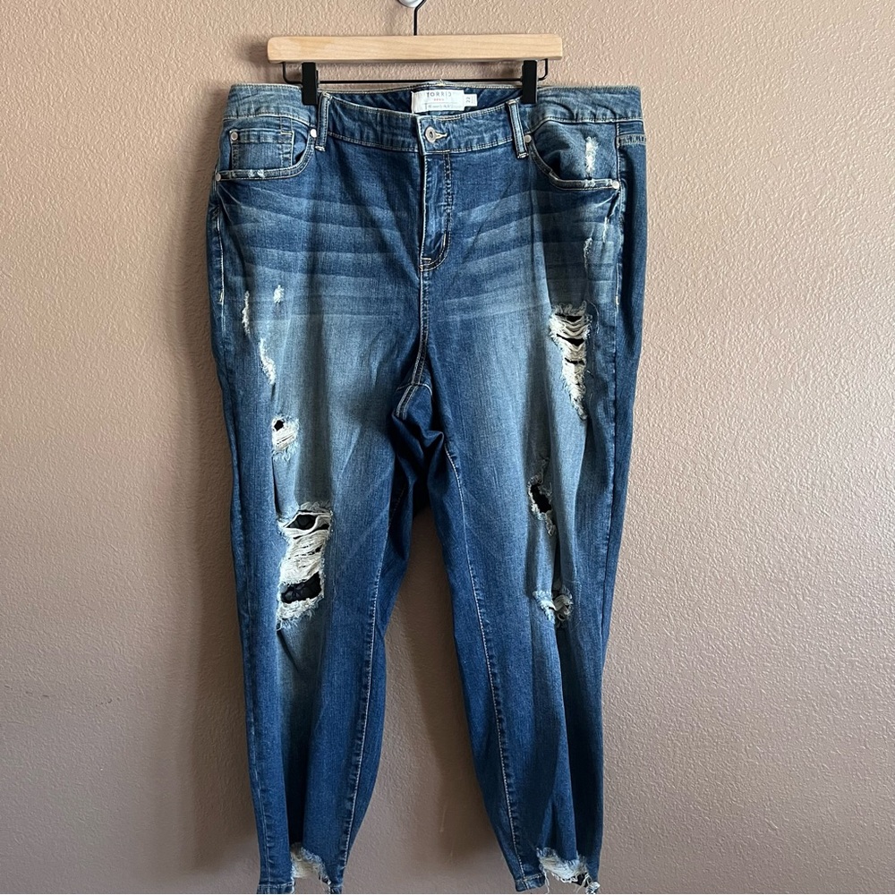 Torrid Blue Boyfriend Jeans with Distressed Rips Size 22